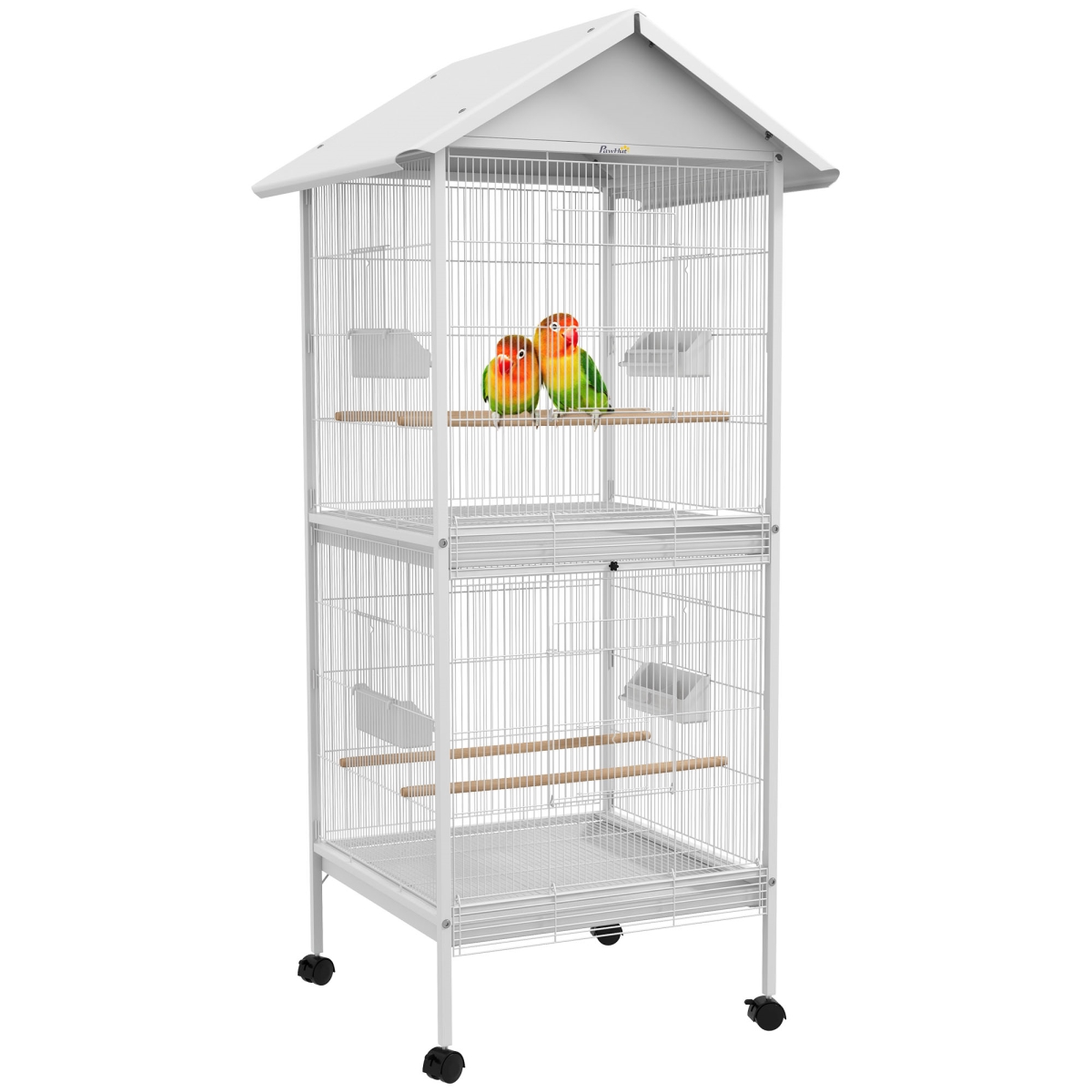 Picture of 212 Main D10-065V01 67 in. PawHut Wrought Metal Bird Cage Feeder with Rolling Stand Perches Food Containers Doors Wheels&#44; White