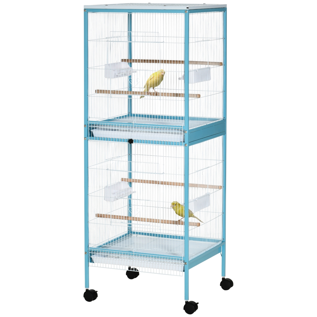 Picture of 212 Main D10-074LB 55 in. PawHut 2-in-1 Bird Cage Aviary Parakeet House for Finches&#44; Budgies with Wheels&#44; Light Blue