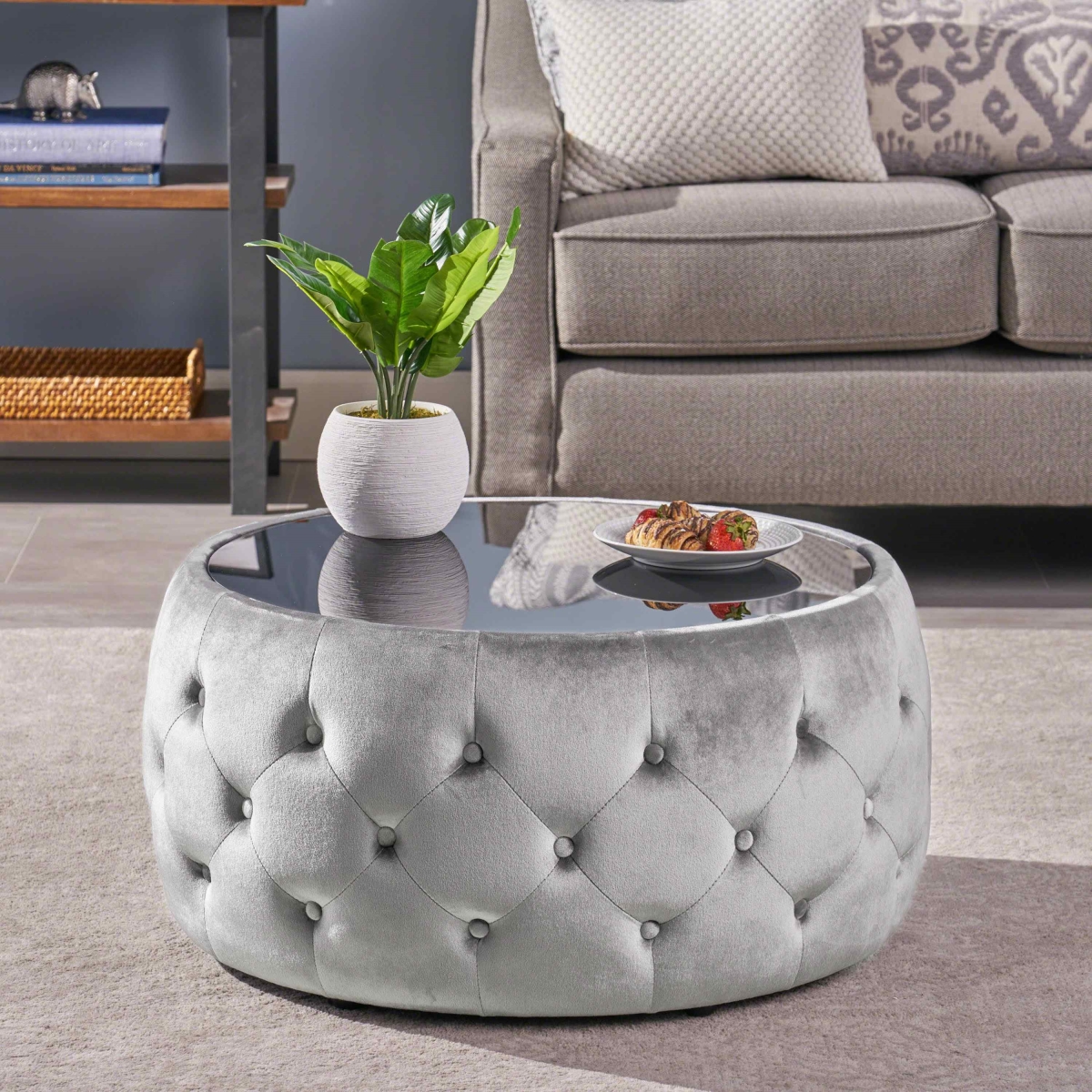 Picture of 212 Main F-NHA-6273200SMOK Button Tufted Square Fabric Ottoman with Cushioned Top&#44; Sturdy Frame & Space-Saving Design&#44; 30 x 30 x 14.5 in. - Smoke