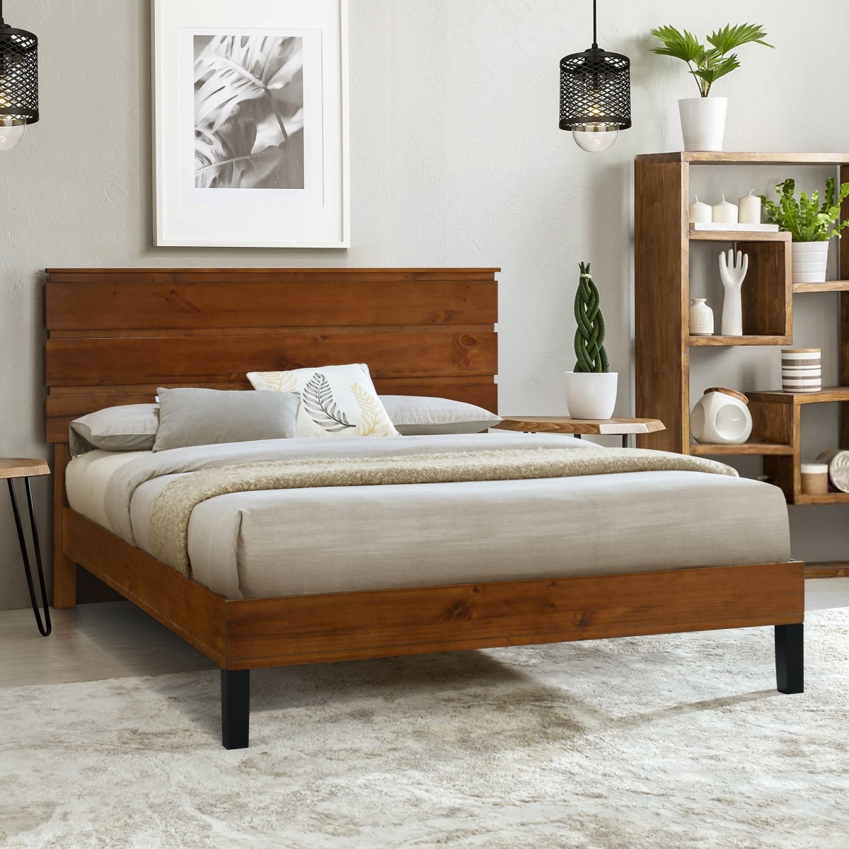 Picture of 212 Main F-BBS-WF531004AAD Mid-Century Modern King Solid Wood Bed Frame - Brown