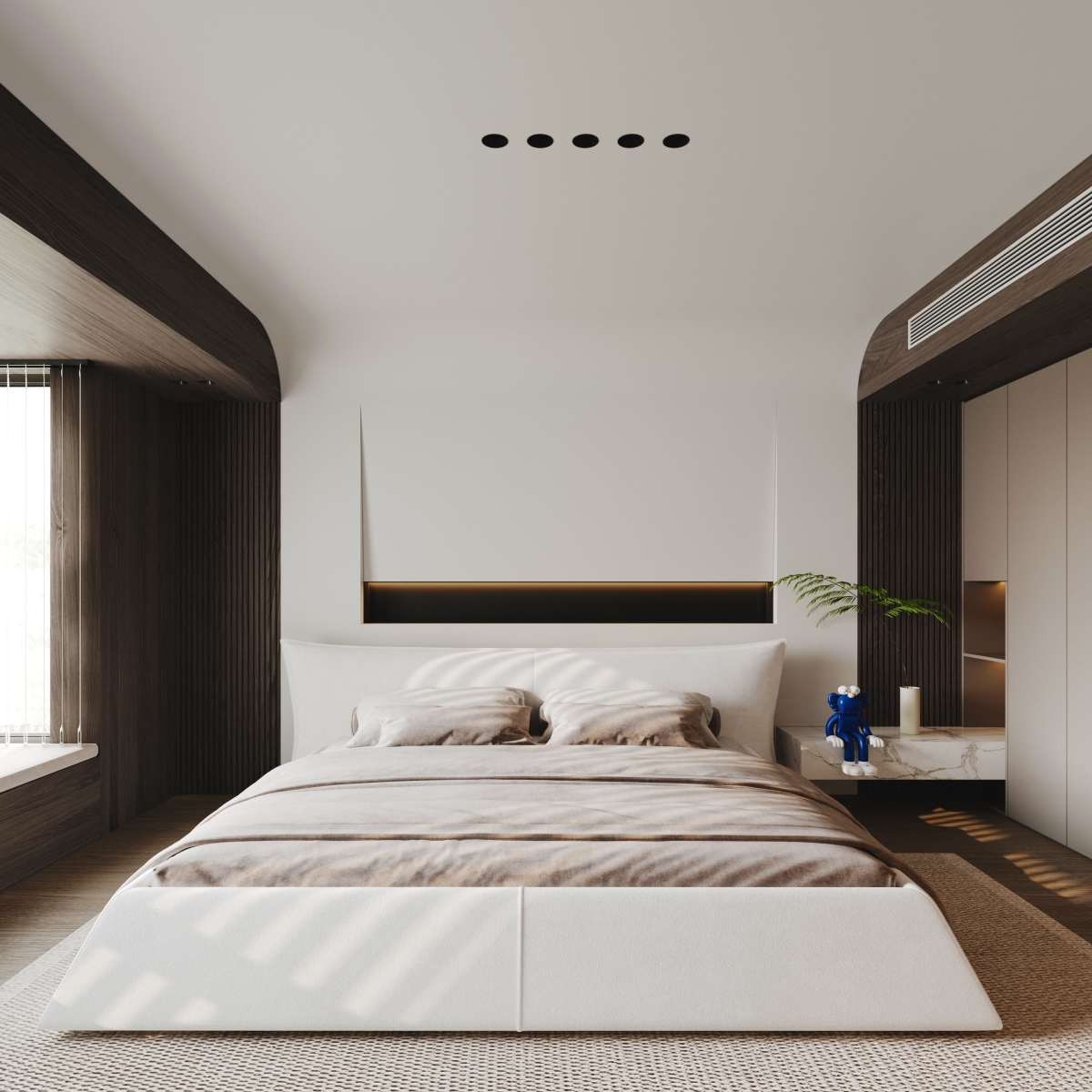 Picture of 212 Main F-BOB-W1885S00010 King Size Upholstered Platform Bed with Special Shaped Velvet Headboard&#44; Solid Wood Bed Frame for Bedroom&#44; 97.5 x 93 x 42 in. - Cream