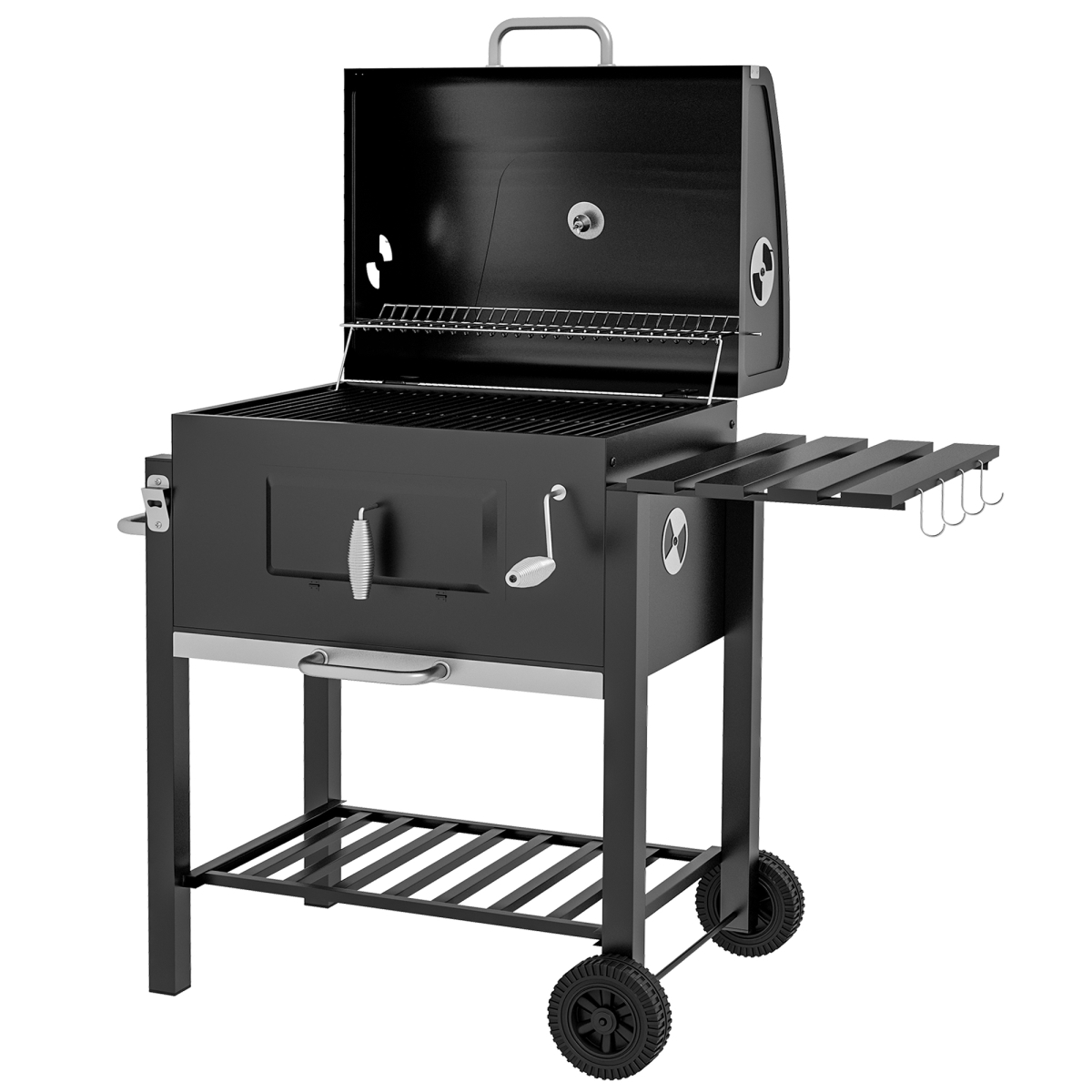 846-013V00GY Outsunny Charcoal BBQ Grill & Smoker Combo Outdoor Portable Trolley Camping Picnic Backyard with Side Shelf - Black