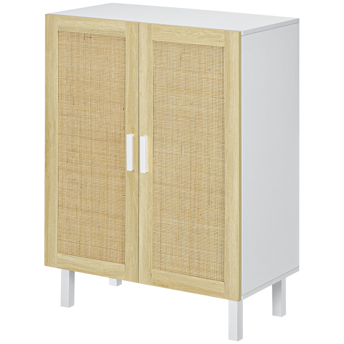 Picture of 212 Main 838-199V81WT Homcom Boho Kitchen Cabinet&#44; Buffet Cabinet with 2 Rattan Doors & Adjustable Shelves for Dining Room - White & Natural