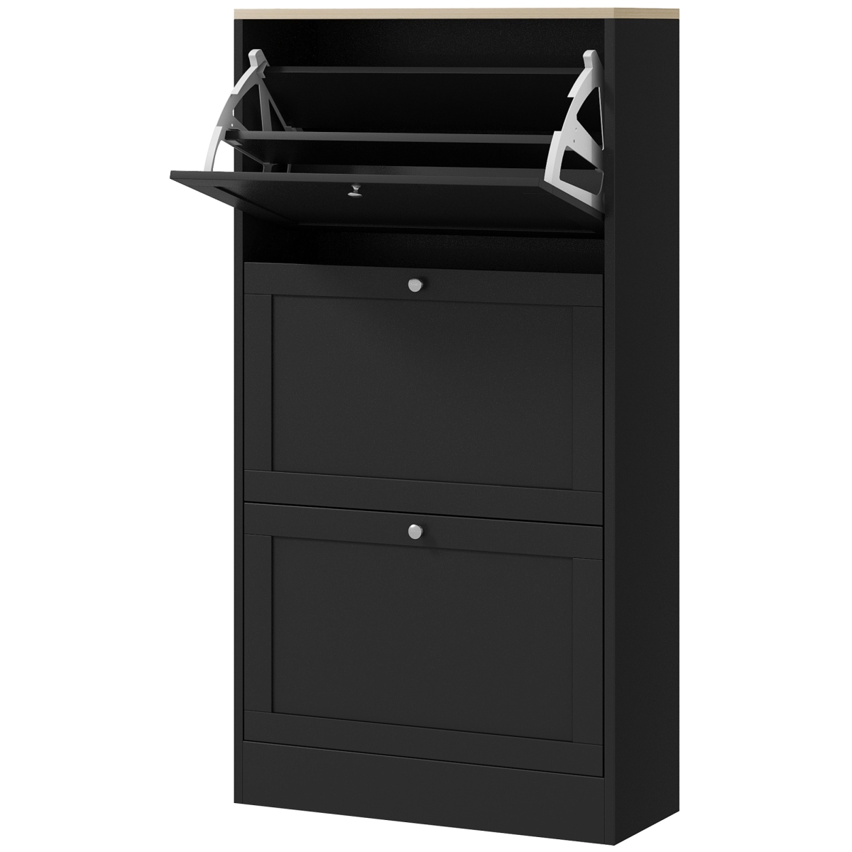 837-399V80BK Homcom Modern Shoe Storage Cabinet with 3 Flip Drawers & Adjustable Shelves for 18 Pairs of Shoes - Black