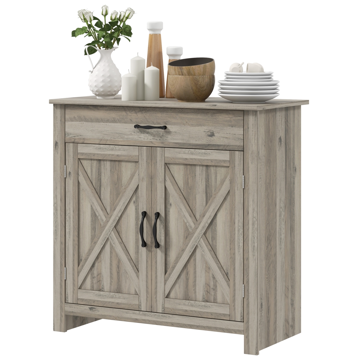 Picture of 212 Main 835-468V80GY Homcom 32 in. Storage Buffet Cabinet&#44; Kitchen Sideboard Cabinet with Barn Doors&#44; Drawer & 3-Tier Adjustable Shelf - Gray Wash