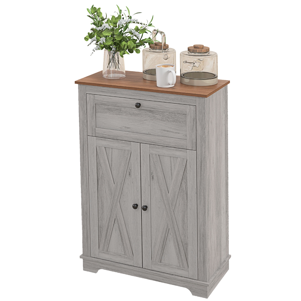 Picture of 212 Main 838-348V80LG Homcom Farmhouse Sideboard Storage Cabinet - 23.5 x 11.75 x 34.5 in. - Light Gray