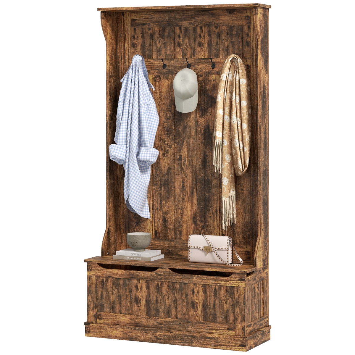 Picture of 212 Main 831-181V80RB Homcom 3-In-1 Entryway Bench with Coat Rack&#44; Hall Tree with Bench & Shoe Storage&#44; 5 Hooks for Hallway Rustic Brown