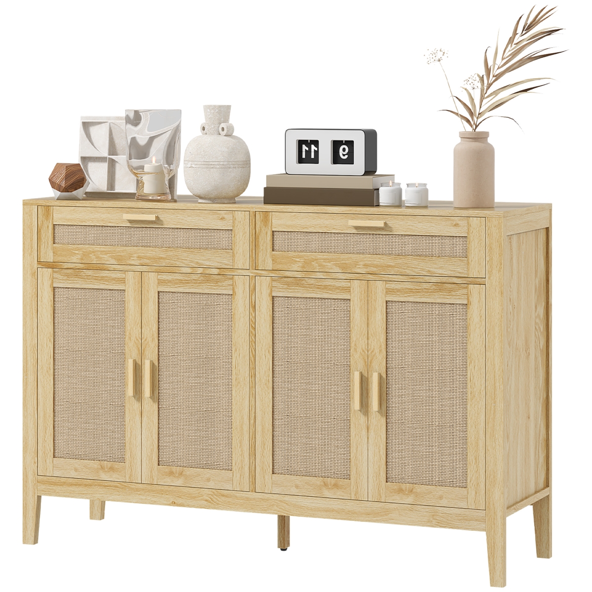 Picture of 212 Main 839-926V80AK Homcom Kitchen Sideboard Cabinet&#44; Boho Entryway Cabinet with Decorative Rattan Doors & Drawers for Dining Room&#44; Oak
