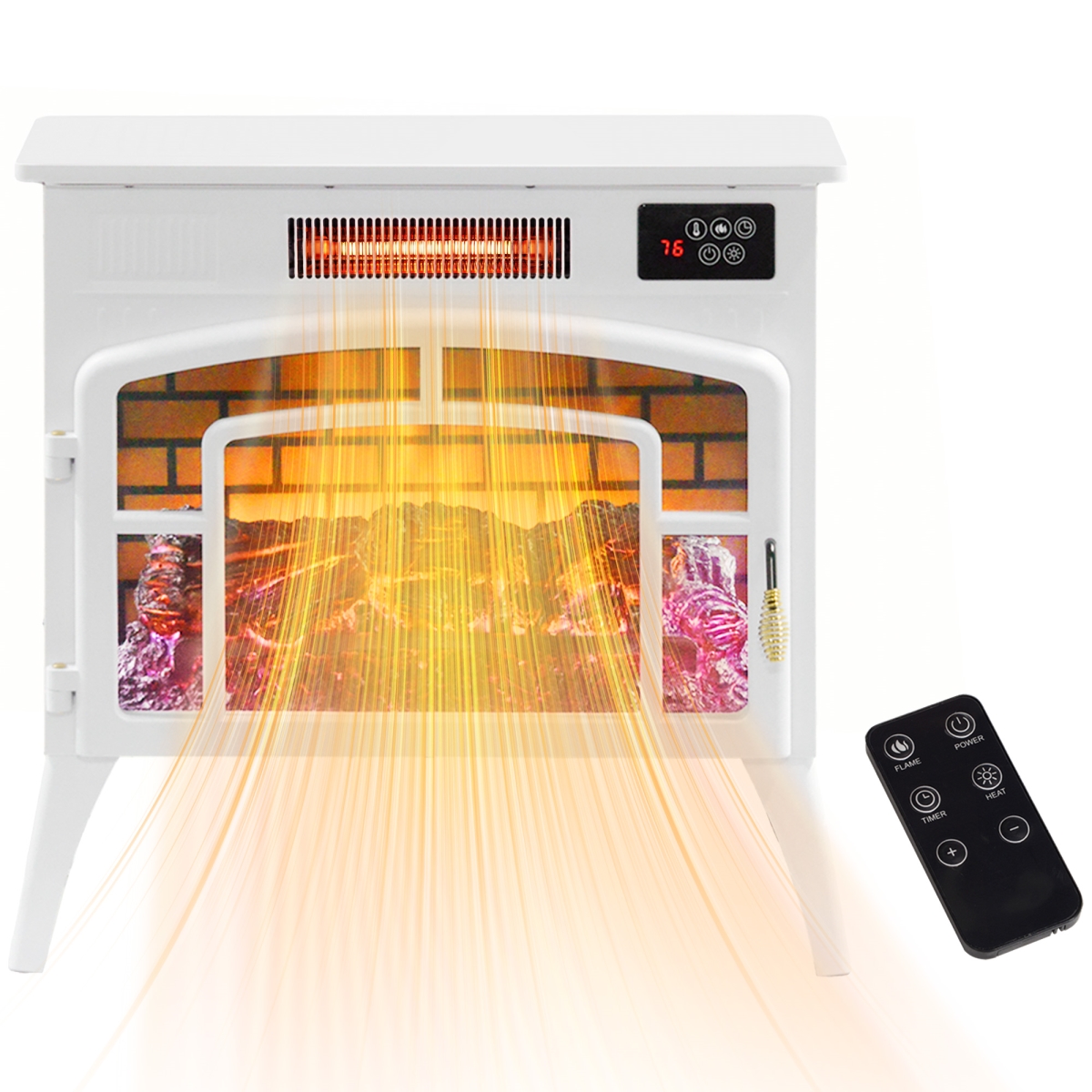 820-429V80WT Homcom Electric Freestanding Fireplace, 3-Sided Viewing Fireplace Heater with Realistic Flame & Remote Control, 1500W - White
