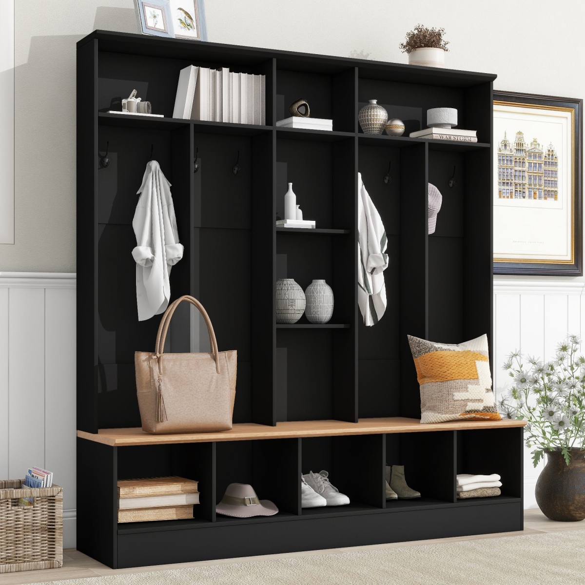 Picture of 212 Main F-ONT-SD000021AAB 72 x 15 x 67 in. Wide Hall Tree with Storage Bench - Black