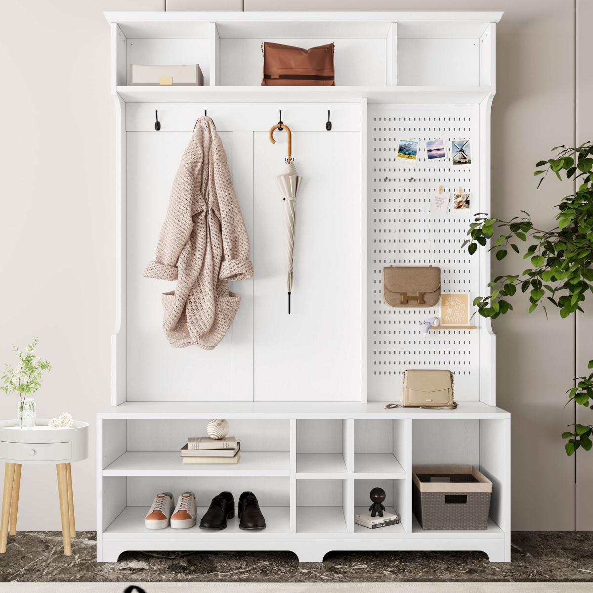 Picture of 212 Main F-SPR-W757P148146 Modern Hall Tree with Shoe Bench & Coat Rack - 57.48 x 14.96 x 77.17 in. - White