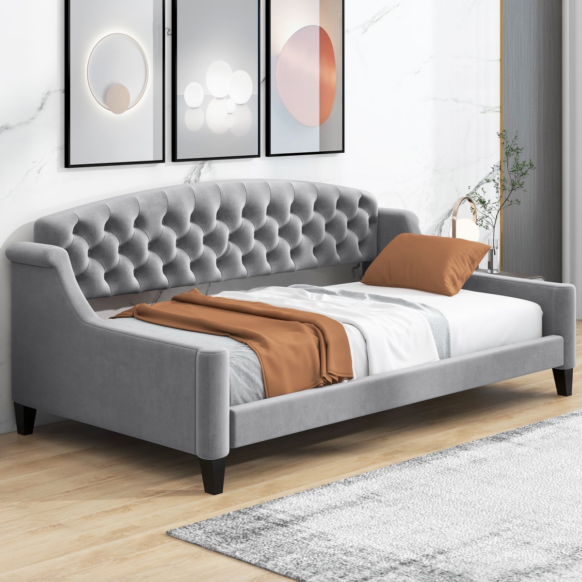 Picture of 212 Main F-WMS-GX001008AAE Modern Luxury Tufted Button Twin Size Upholstered Daybed with Foam Padding&#44; Wood Supports for Bedroom - 80.5 x 45.5 x 34 in. - Gray