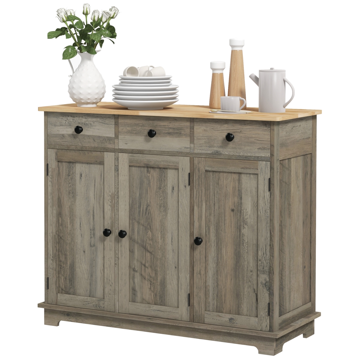 Picture of 212 Main 835-511V80GY Homcom 40 in. Storage Cabinet Sideboard&#44; Large Kitchen Buffet Table with Multi Drawers & Adjustable Shelf&#44; Distressed Gray