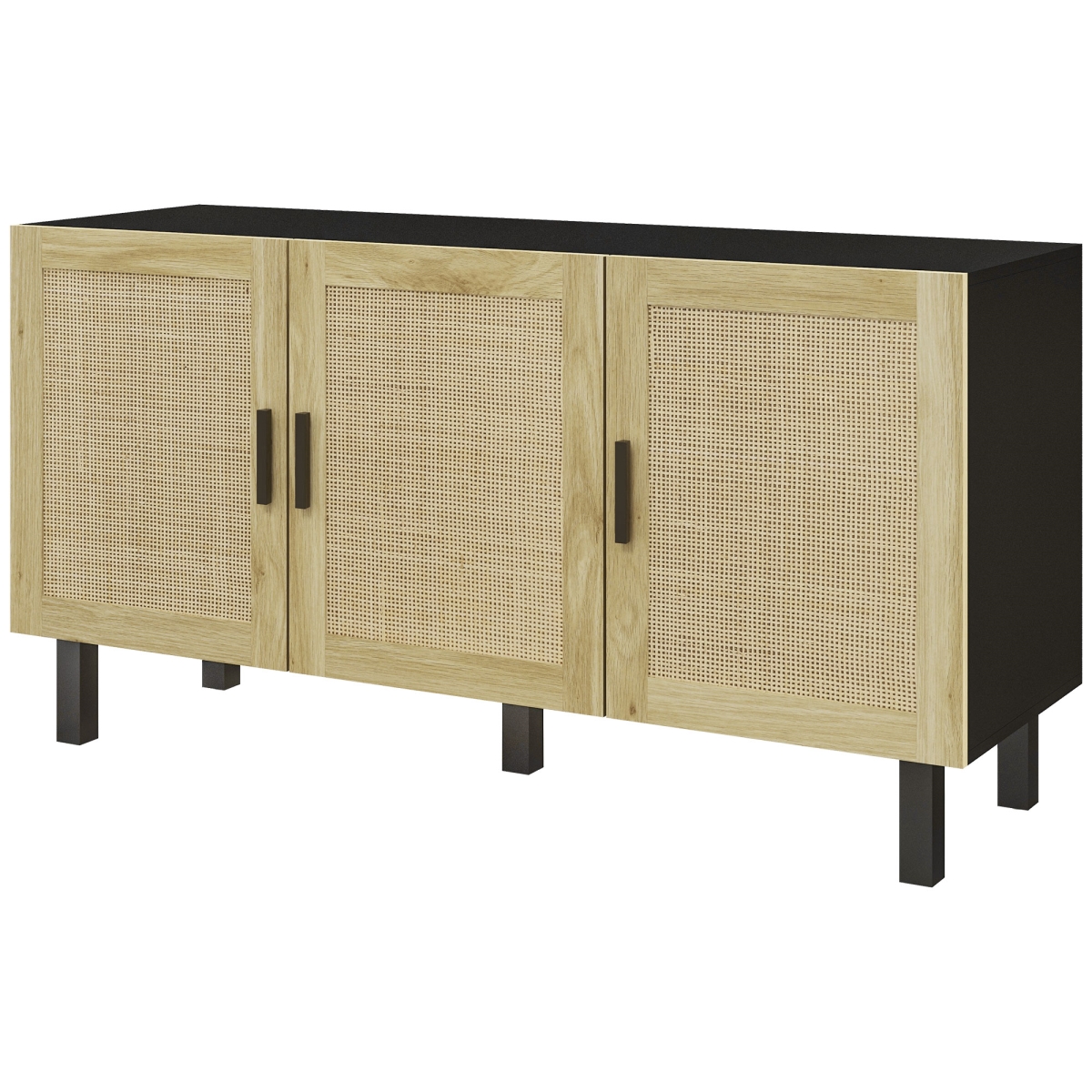 Picture of 212 Main 838-198V82BK Homcom Boho Kitchen Cabinet&#44; Buffet Cabinet with 3 Rattan Doors & Adjustable Shelves for Dining Room - Black & Natural