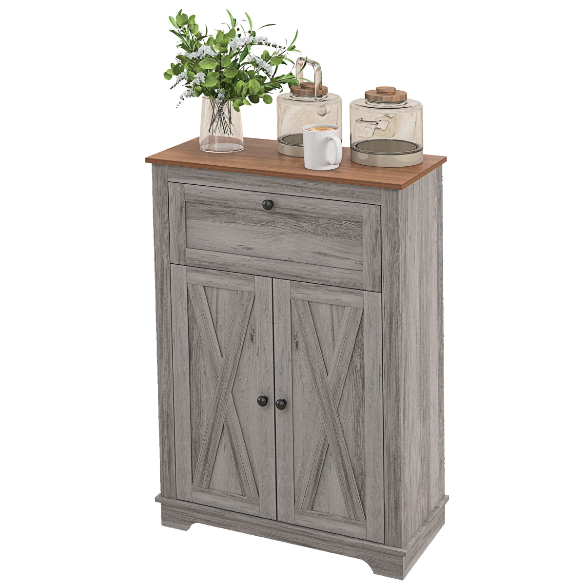 Picture of 212 Main 838-348V80GY Homcom Farmhouse Sideboard Cabinet - 23.5 x 11.75 x 34.5 in. - Gray