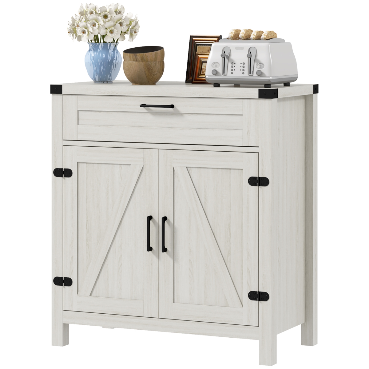Picture of 212 Main 835-333V80AK Homcom Modern Farmhouse Sideboard Storage Cabinet&#44; Buffet Cabinet with 2 Barn Doors & Drawer for Dining Room - White Oak