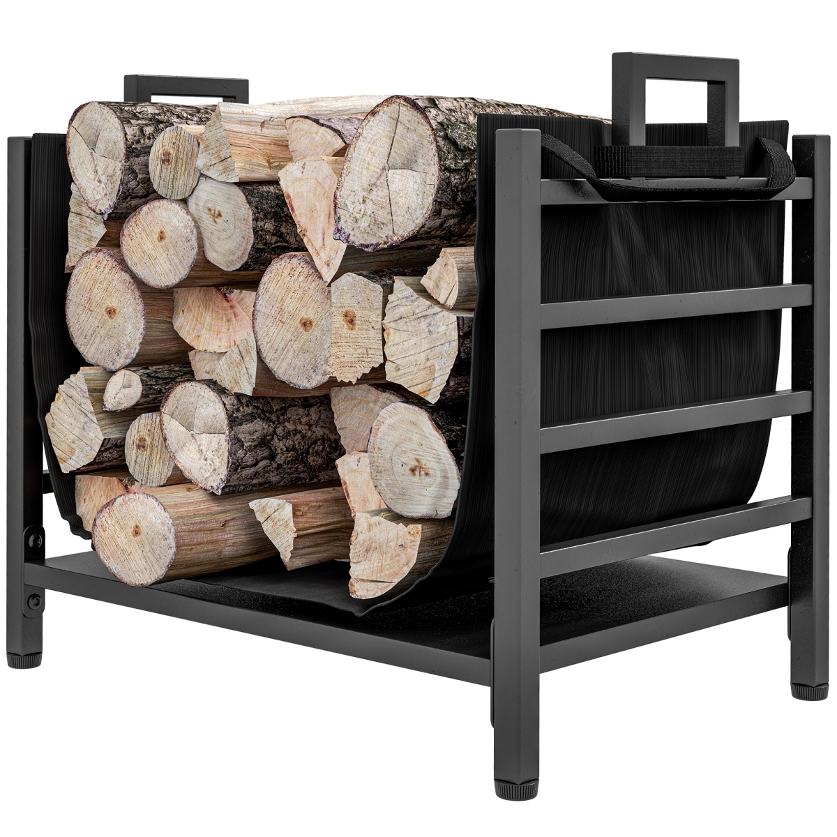 Picture of 212 Main 842-355V00BK Outsunny Firewood Rack&#44; Indoor Outdoor Wood Storage Log Holder with Log Carrier&#44; Handles&#44; 19.3 x 13.4 x 17.3 in. - Black