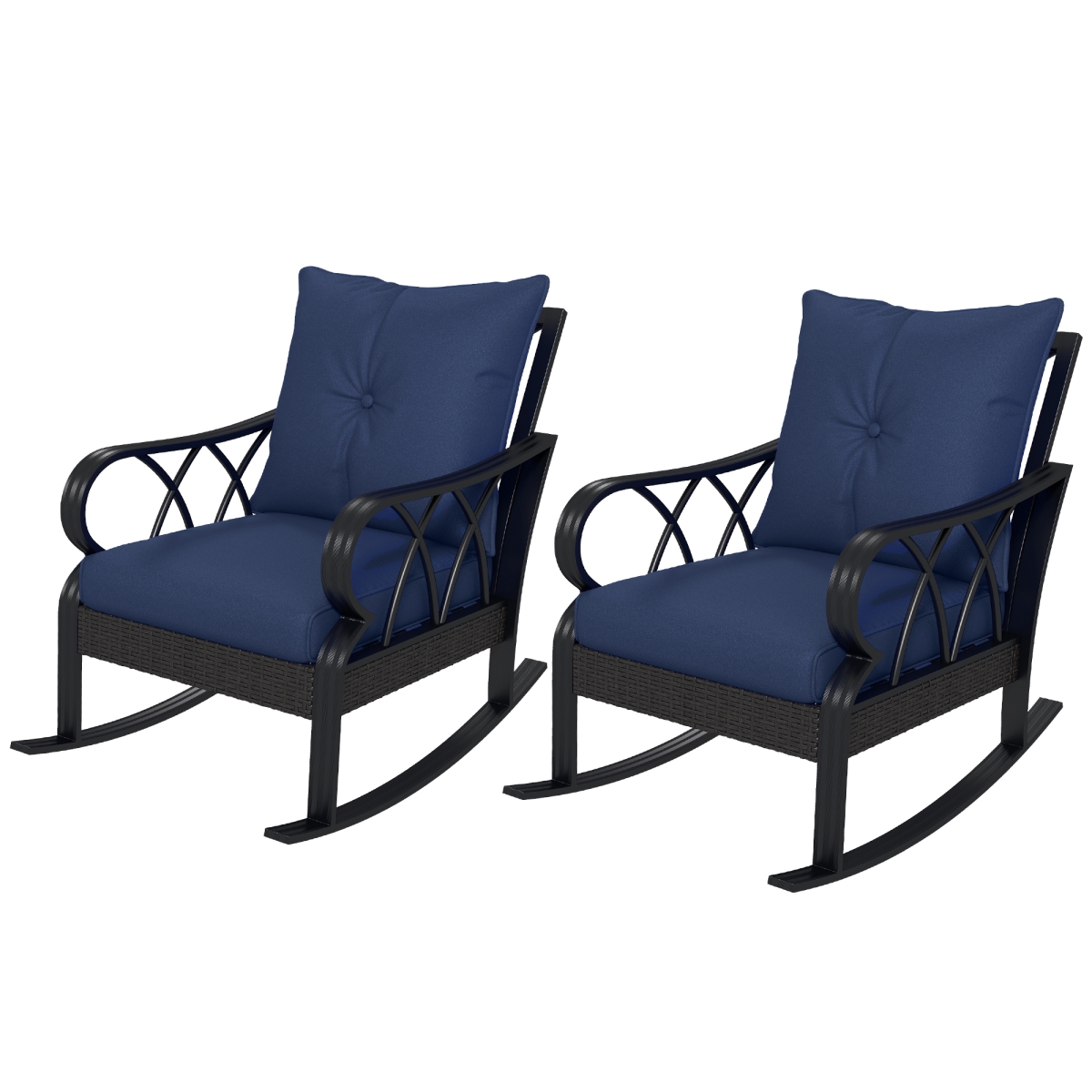 867-048V01DB Outsunny Wicker Rocking Chairs - Blue