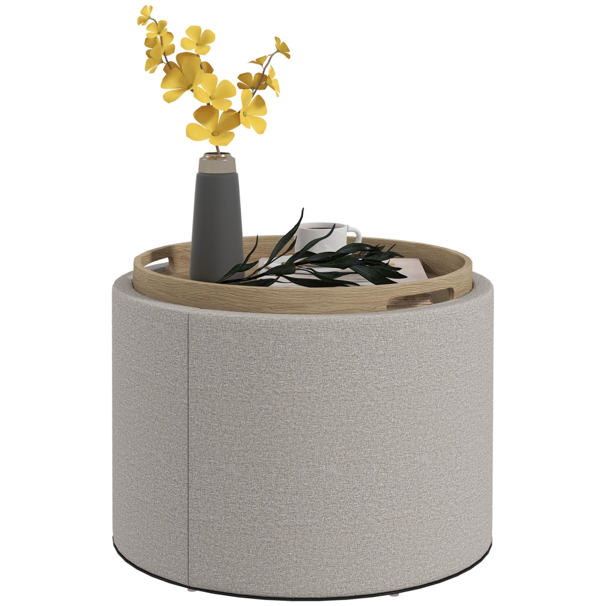 Picture of 212 Main 838-435V80LG Homcom Linen Fabric Round Storage Ottoman Coffee Table with Flip-Top Tray Hidden Storage Space - Gray