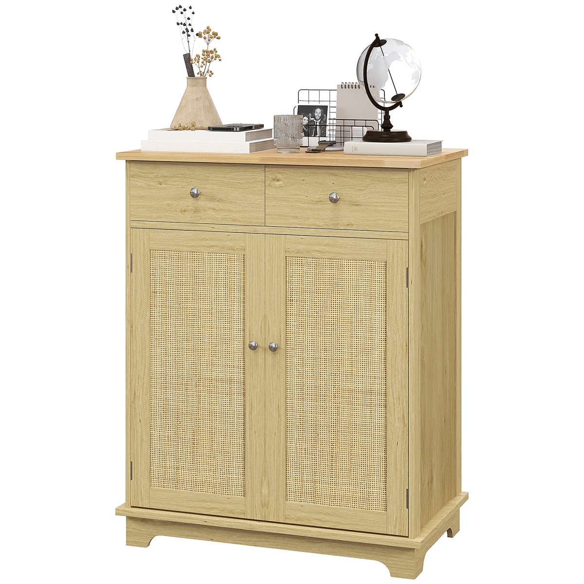 Picture of 212 Main 835-144V80ND Homcom Kitchen Storage Cabinet&#44; Sideboard Floor Cupboard with Solid Wood Top&#44; Adjustable Shelf & 2 Drawers - Natural