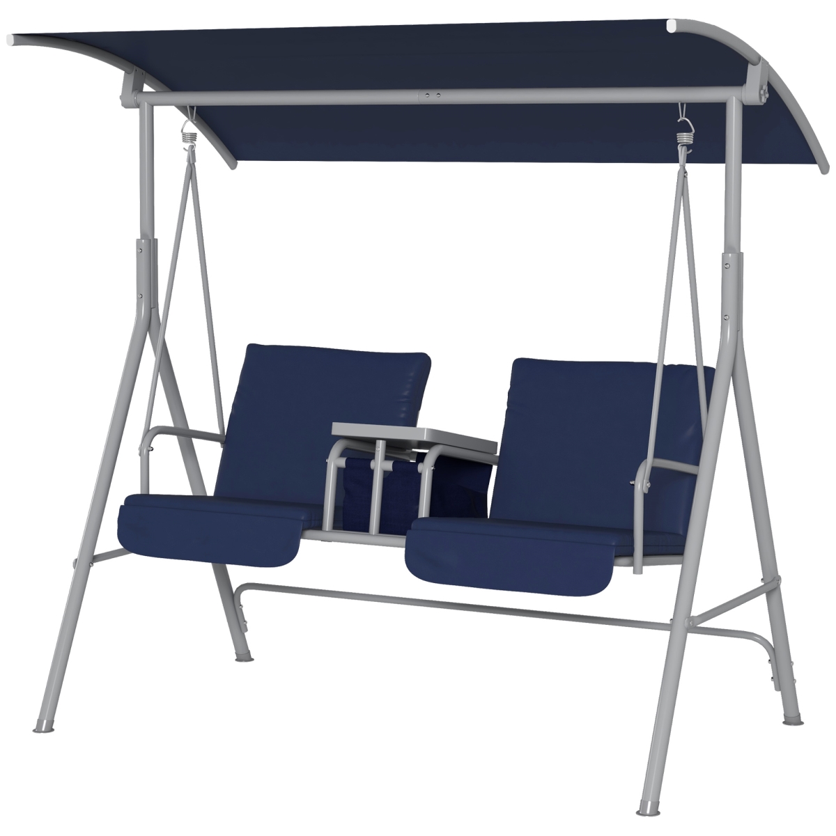 Porch Swing for 2 - Dark Blue - Includes Canopy & Cup Holders - Cushioned Comfort