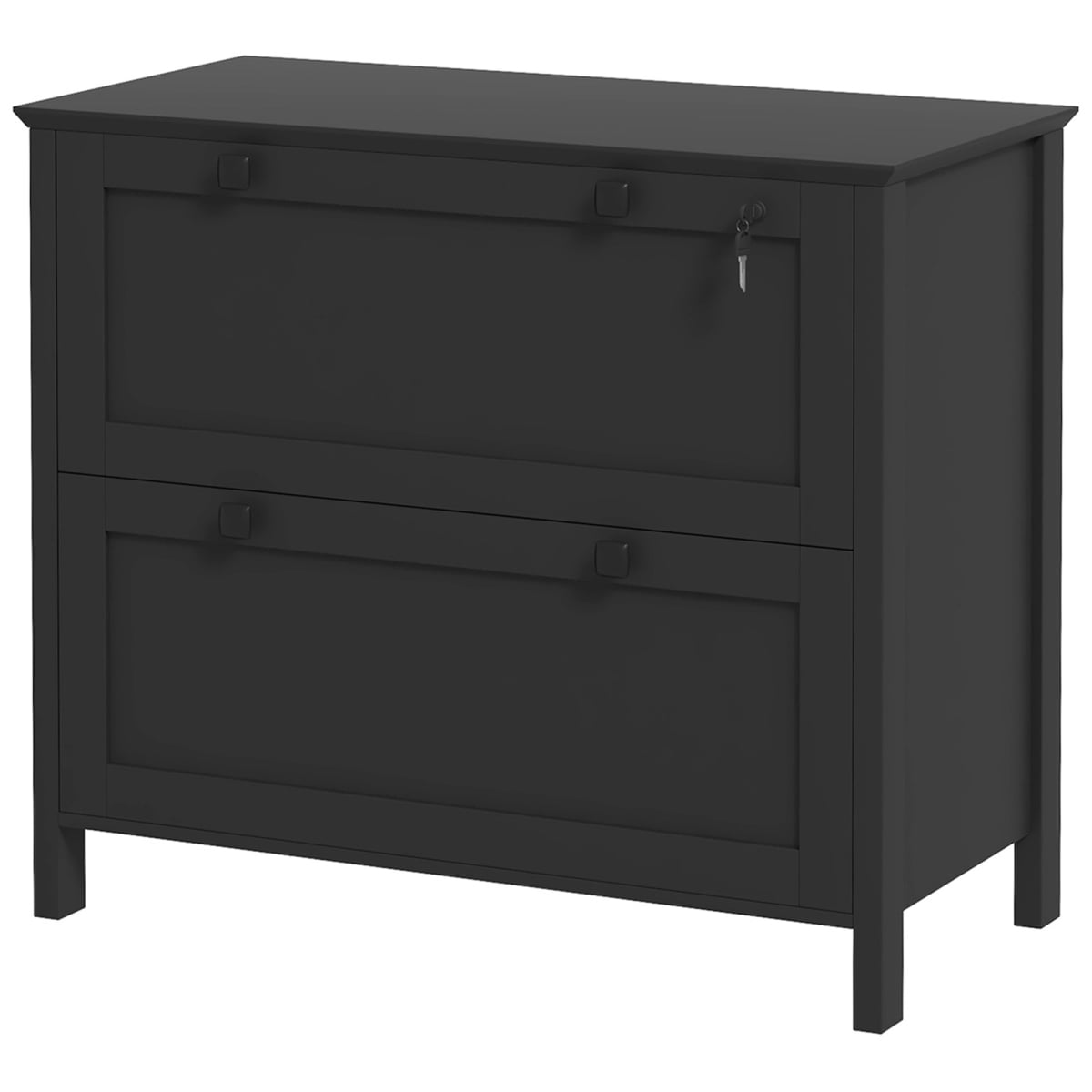 924-077V80BK Homcom Black Lateral File Cabinet 2 Drawer with Adjustable Hanging Bar for A4 Letter Legal Size