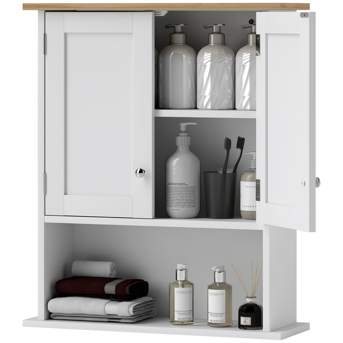 837-513V80WT Homcom Wall Mounted Bathroom Cabinet, Modern Bathroom Wall Cabinet with 2 Doors & Adjustable Shelf - White