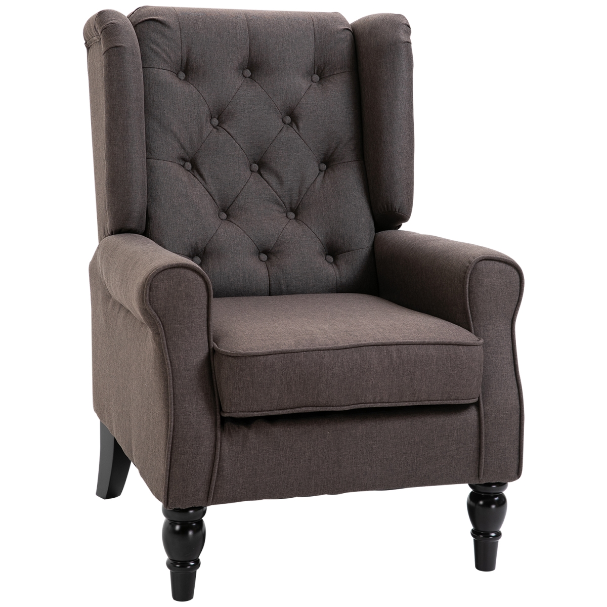 Picture of 212 Main 833-695BN Homcom Button-Tufted Accent Chair with Round Armrests & Wood Legs for Living Room - Dark Brown