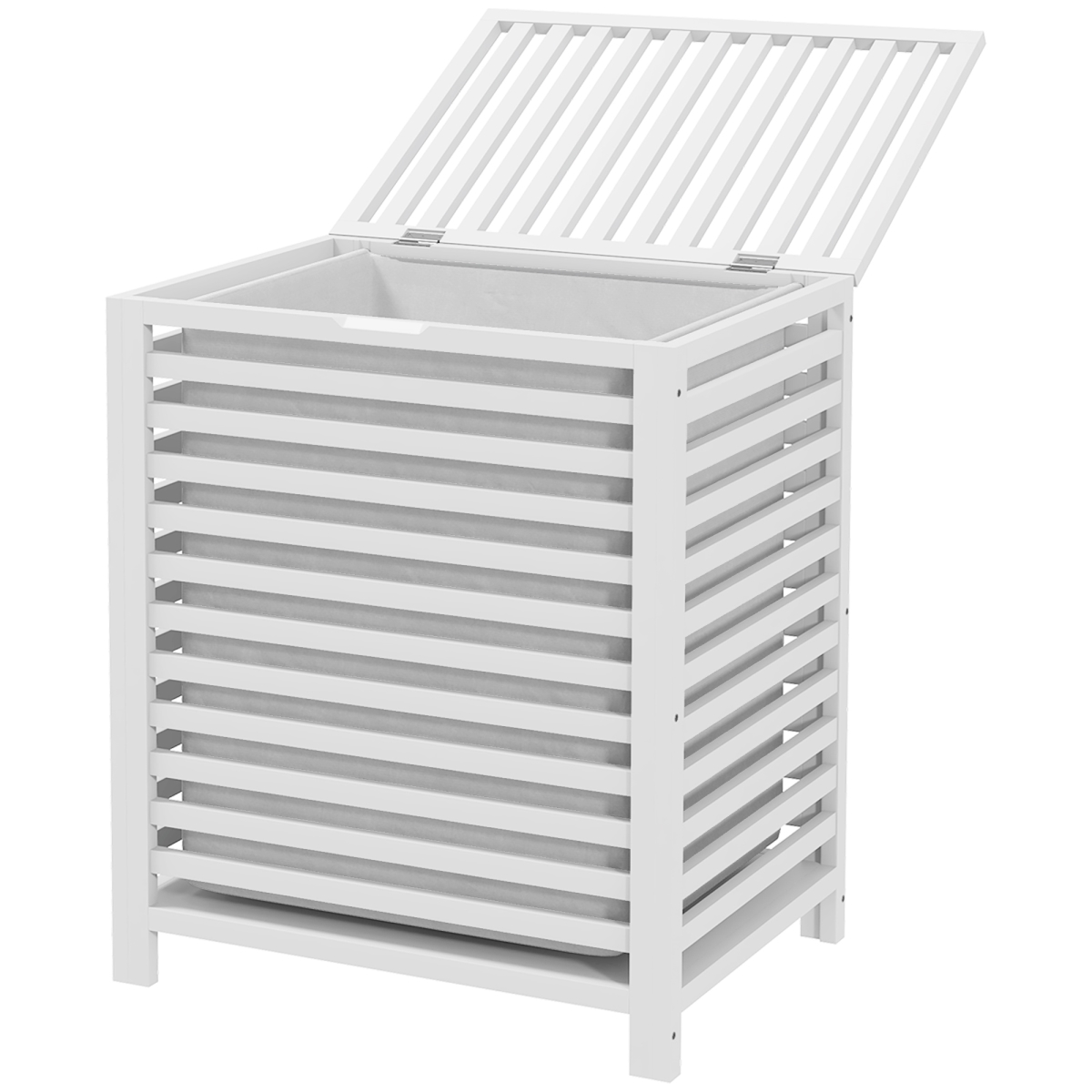 850-255V00WT Homcom Bamboo Laundry Basket, 55L with Lid & Removable Liner Bag - White, Space-Saving & Stylish