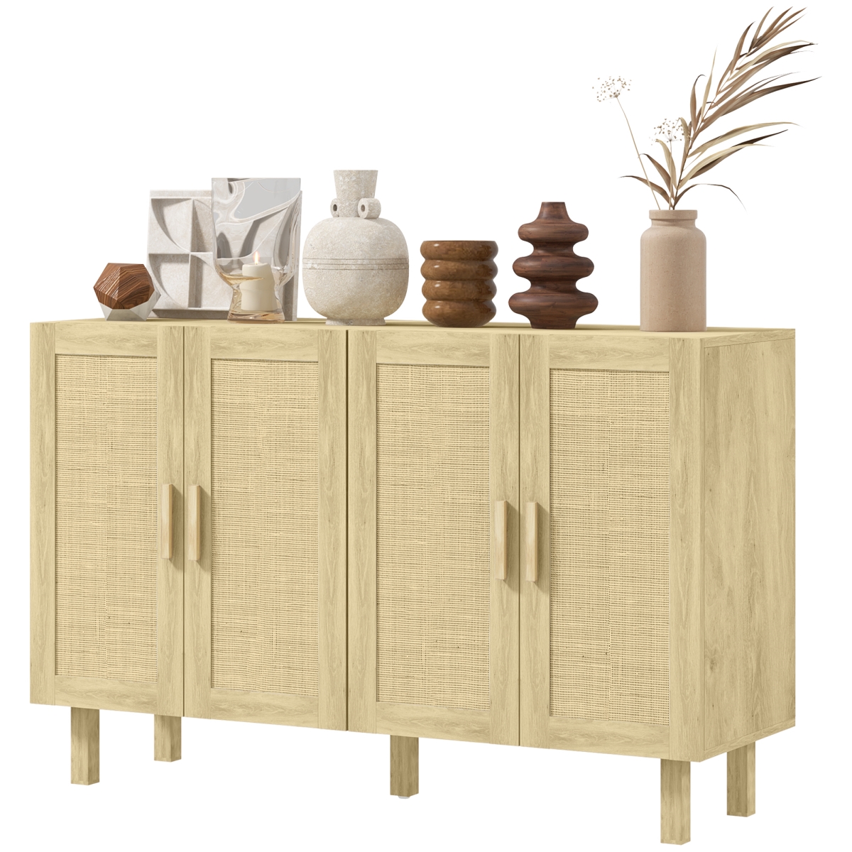 Picture of 212 Main 838-199V82ND Homcom Boho Kitchen Cabinet&#44; Buffet Cabinet with 4 Rattan Doors & Adjustable Shelves for Dining Room - Natural