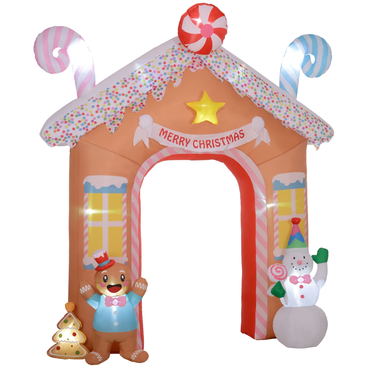 Outsunny 10FT Giant Christmas Inflatable Candy House Archway, Christmas Blow Up Arch with LED Lights for Indoor, Outdoor, Yard