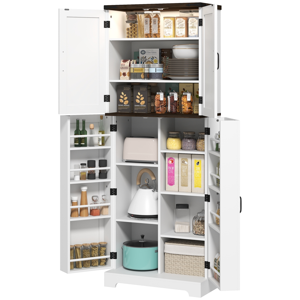 Picture of 212 Main 83A-154V80WT Homcom 64 in. Tall Kitchen Pantry Cabinet with Motion Sensor Light&#44; Spice Racks & Adjustable Shelves - White