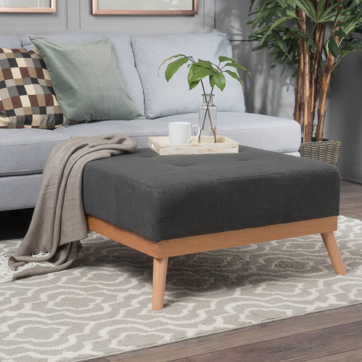 Picture of 212 Main F-NHA-6043900DGY Fabric Ottoman with Cushioned Top - 32 x 32 x 17.25 in. - Dark Gray