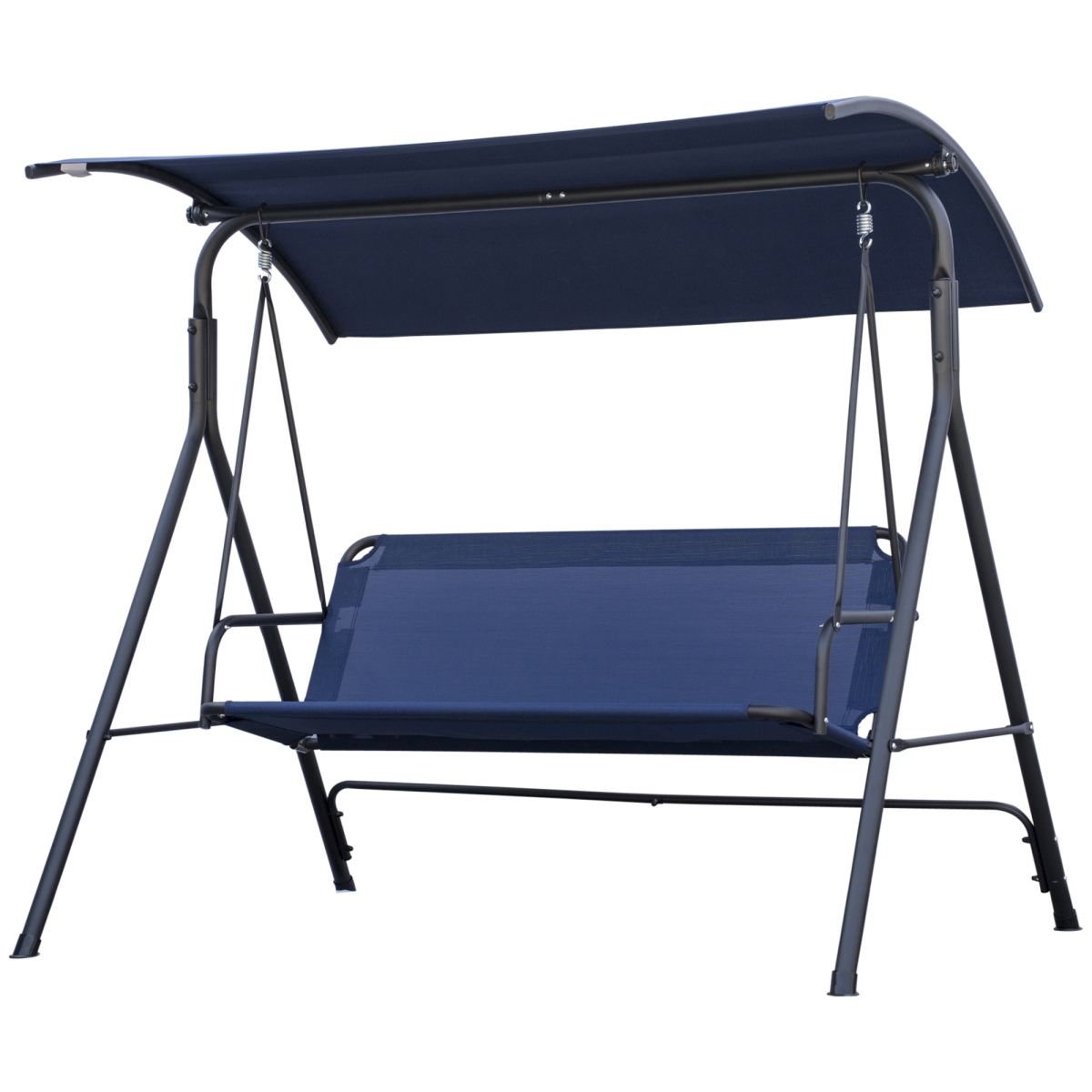 3-Person Porch Swing Bench - Dark Blue - Adjustable Canopy - Steel Frame