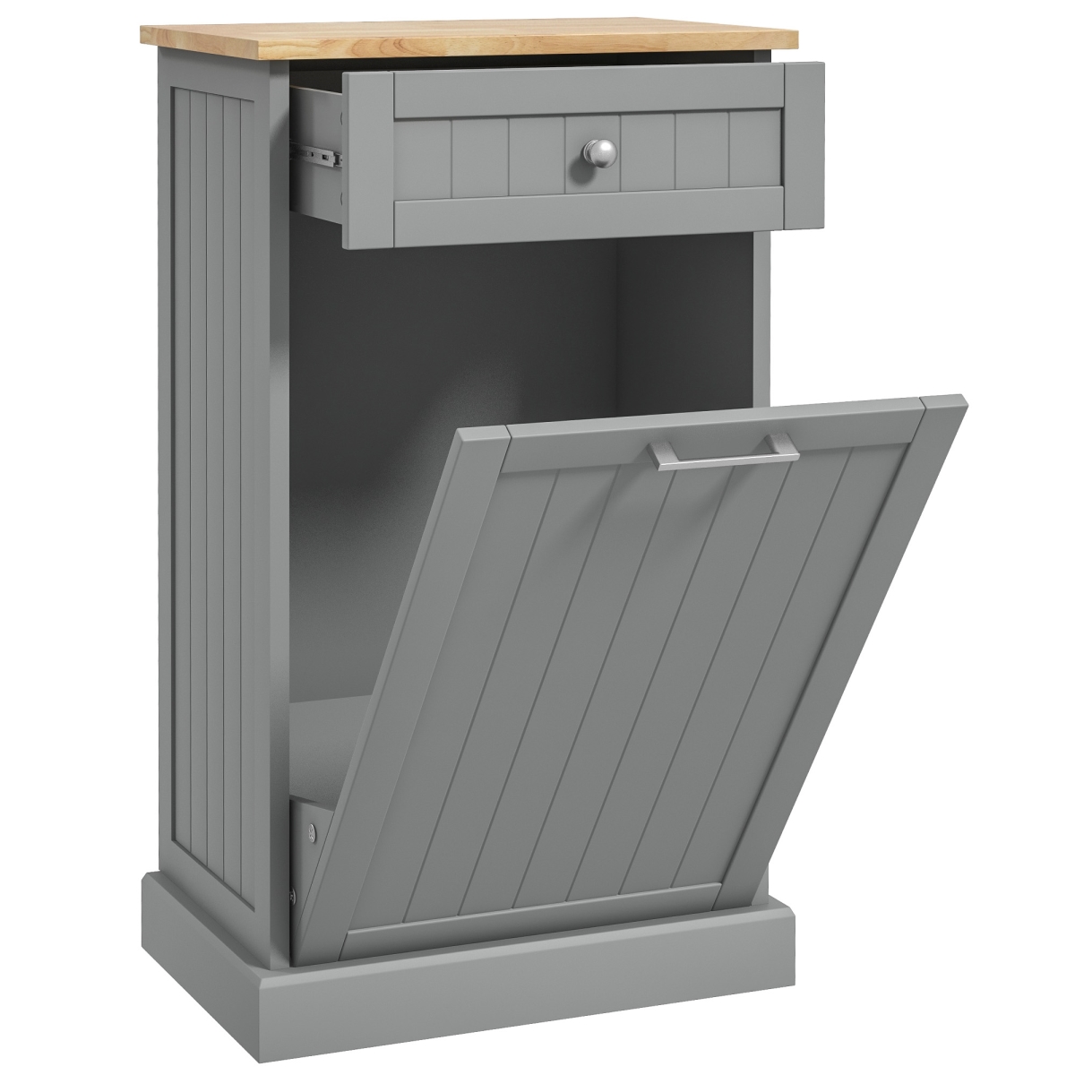 Picture of 212 Main 801-176V80GY Homcom Tilt Out Trash Bin Cabinet - Gray&#44; Freestanding Recycling Can Holder with Drawer