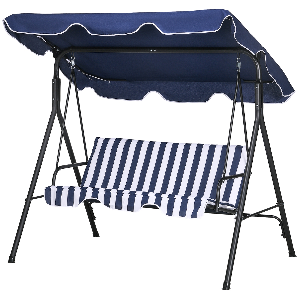 3-Seat Outdoor Porch Swing - Dark Blue - Steel Frame - Adjustable Canopy