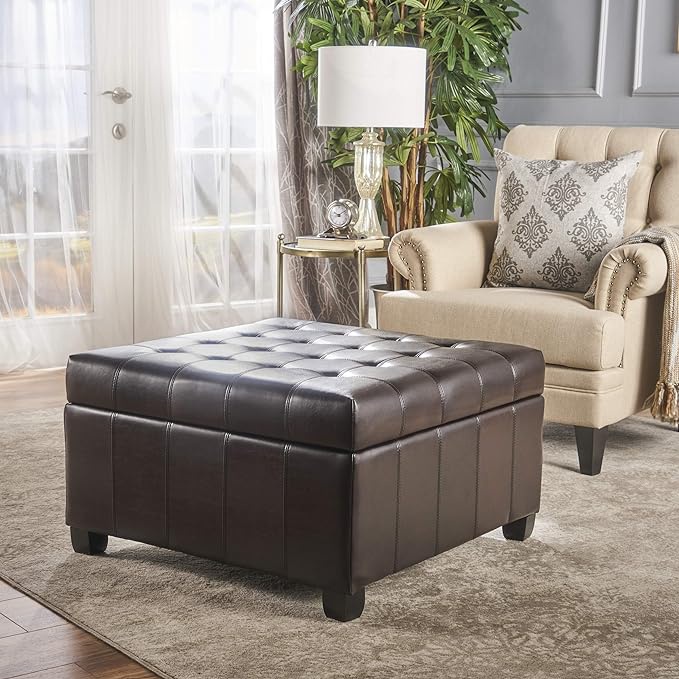 Picture of 212 Main F-NHA-5252800PU Square Storage Ottoman with Tufted Waffle Stitch&#44; Contemporary Design&#44; Upholstered Storage Space&#44; 31 x 31 x 18.6 in. - Brown