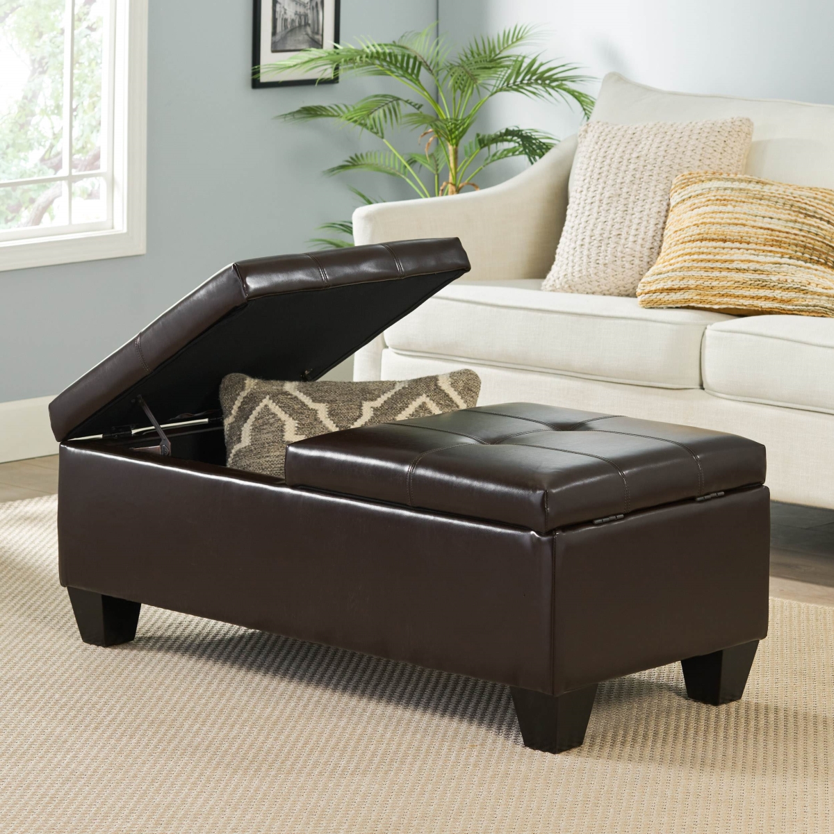 Picture of 212 Main F-NHA-5411100PU Storage Ottoman with Cushioned Top&#44; Sturdy Frame & Space-Saving Design&#44; Extra Seating&#44; 46.5 x 20.75 x 17.25 in. - Chocolate