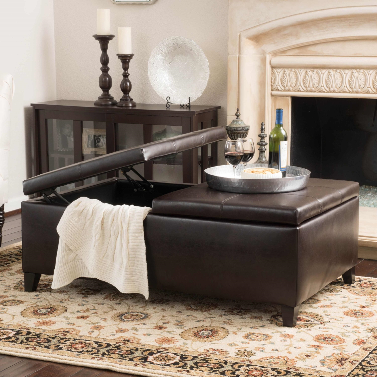 Picture of 212 Main F-NHA-5773100BRN Ottoman with Double Top - 48 x 29.75 x 17.75 in. - Brown