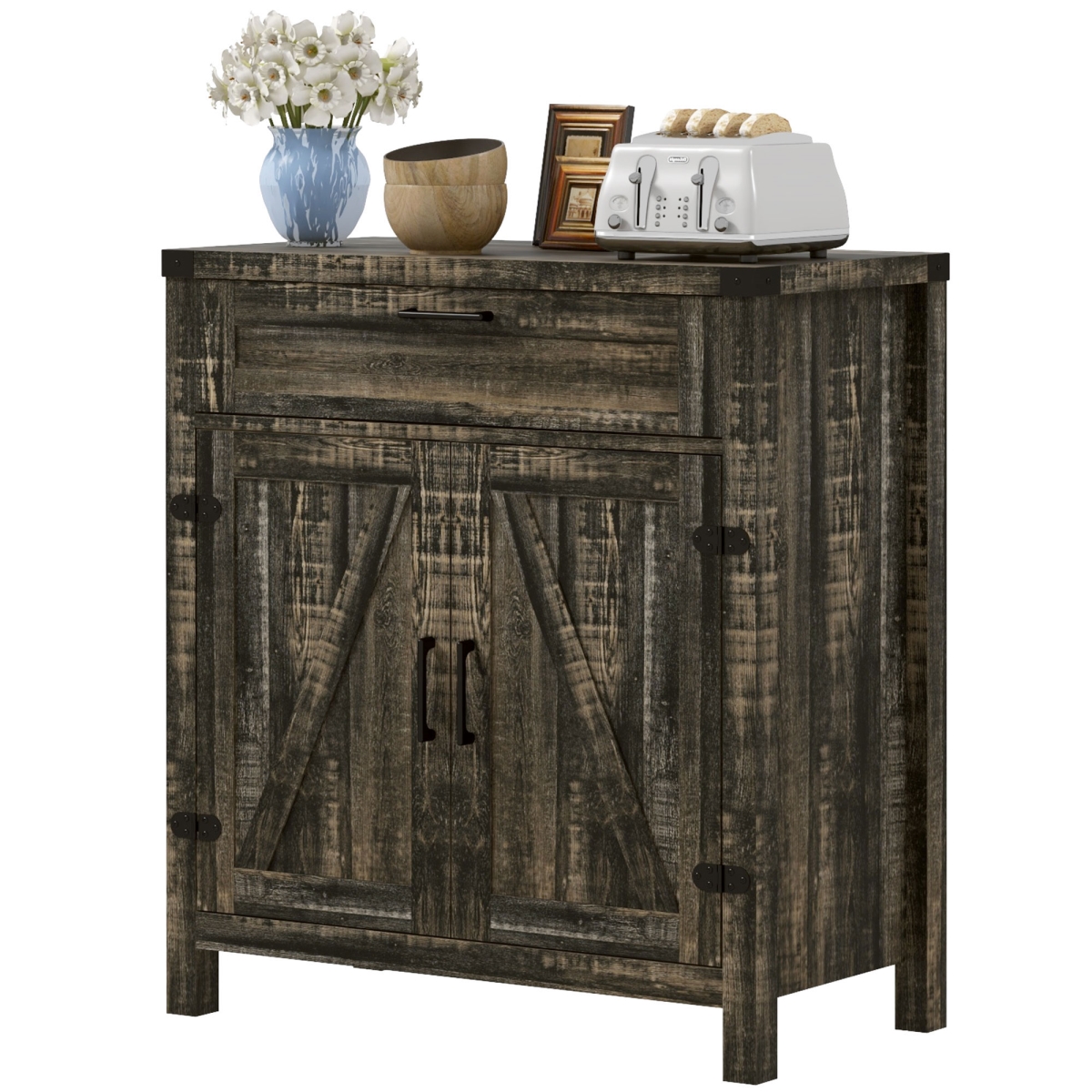 Picture of 212 Main 835-333V80BN Homcom 30 in. Kitchen Sideboard Cabinet&#44; Morden Storage Buffet Cabinet with 2 Barn Doors & Drawer for Indoors Dining Room&#44; Dark Oak