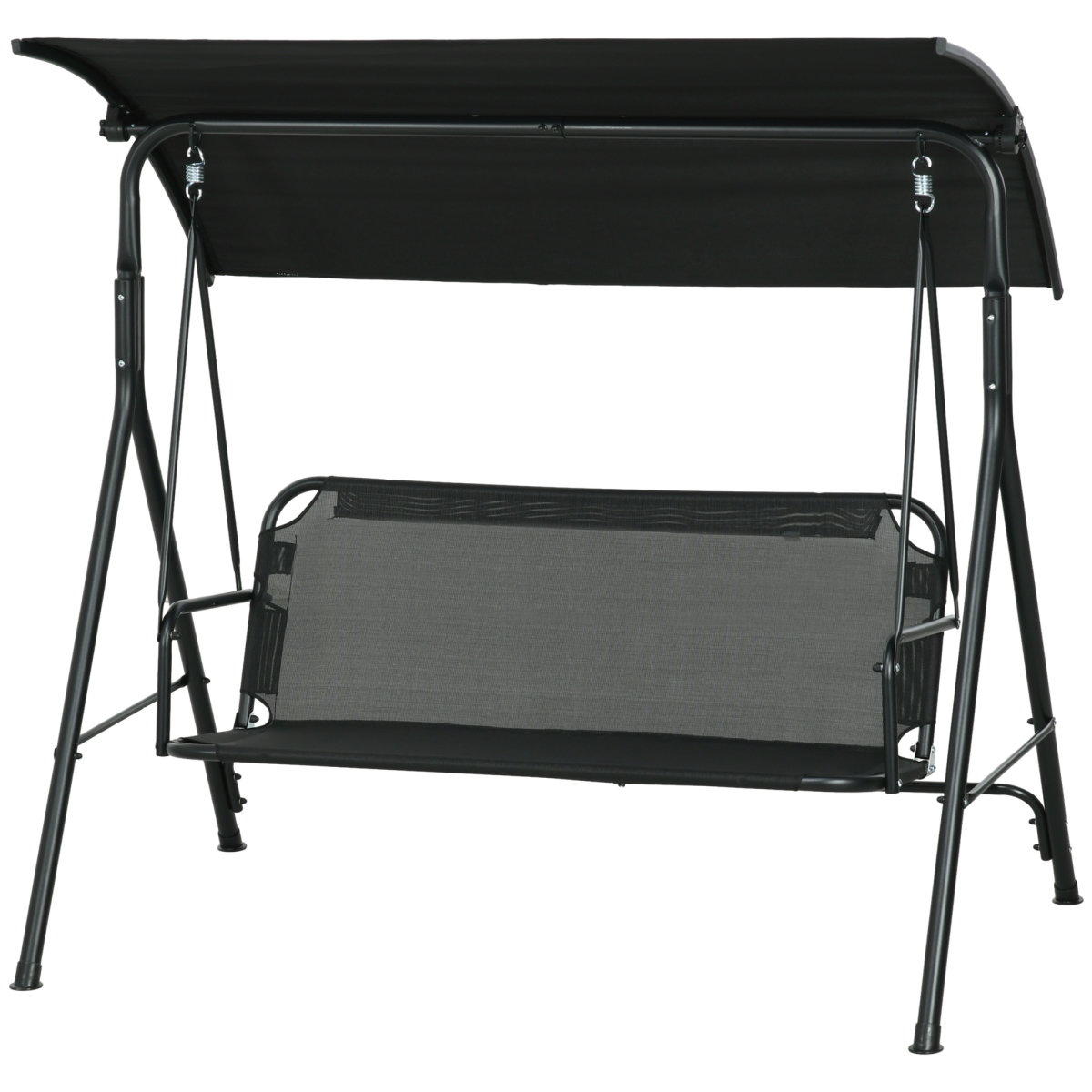 3-Person Outdoor Swing Seat - Black - Steel Frame - Adjustable Canopy