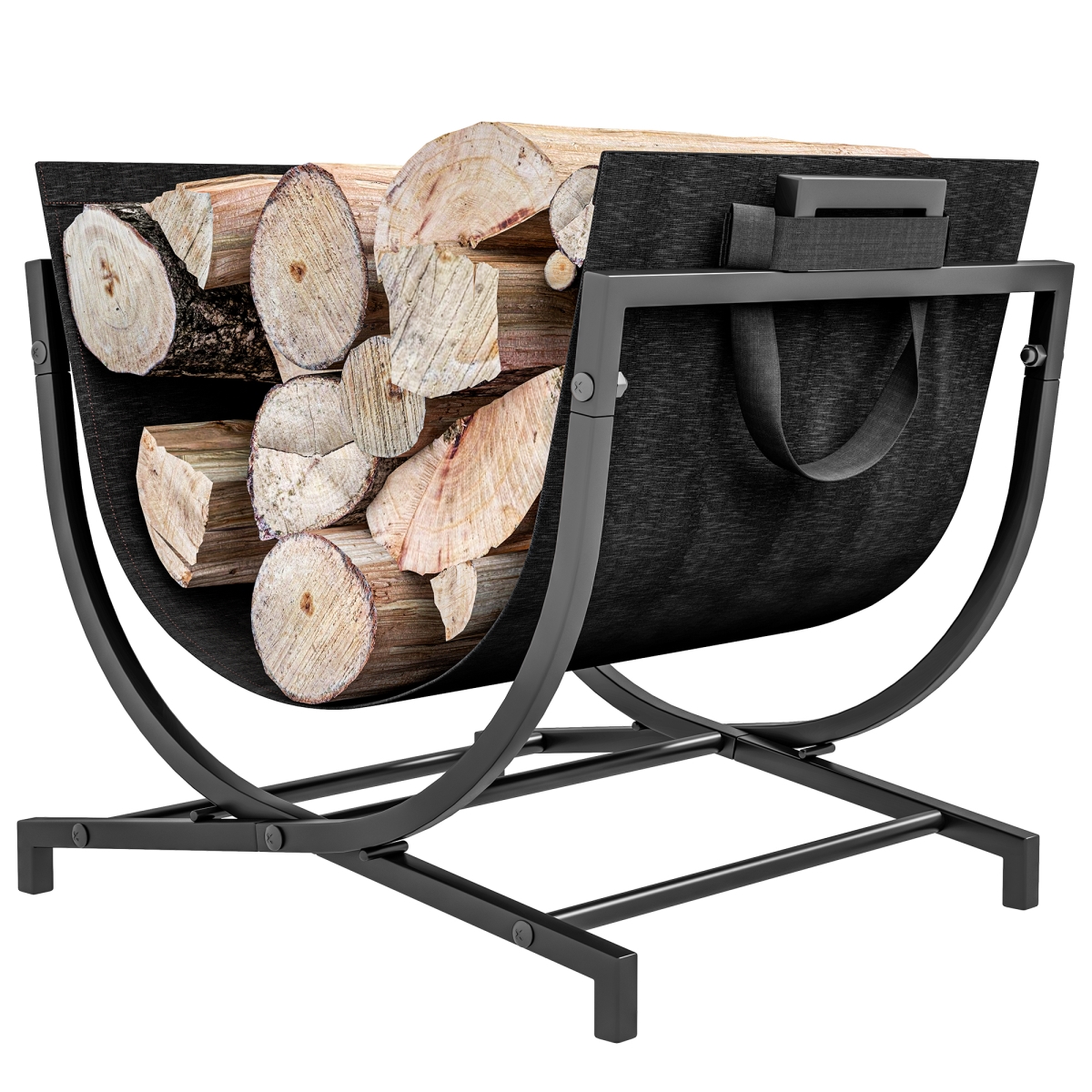 Picture of 212 Main 842-349V00BK Outsunny Folding Firewood Rack Indoor Outdoor Wood Storage Log Holder with Canvas Carrier&#44; Handles&#44; 16.9 x 15 x 15.9 in. - Black