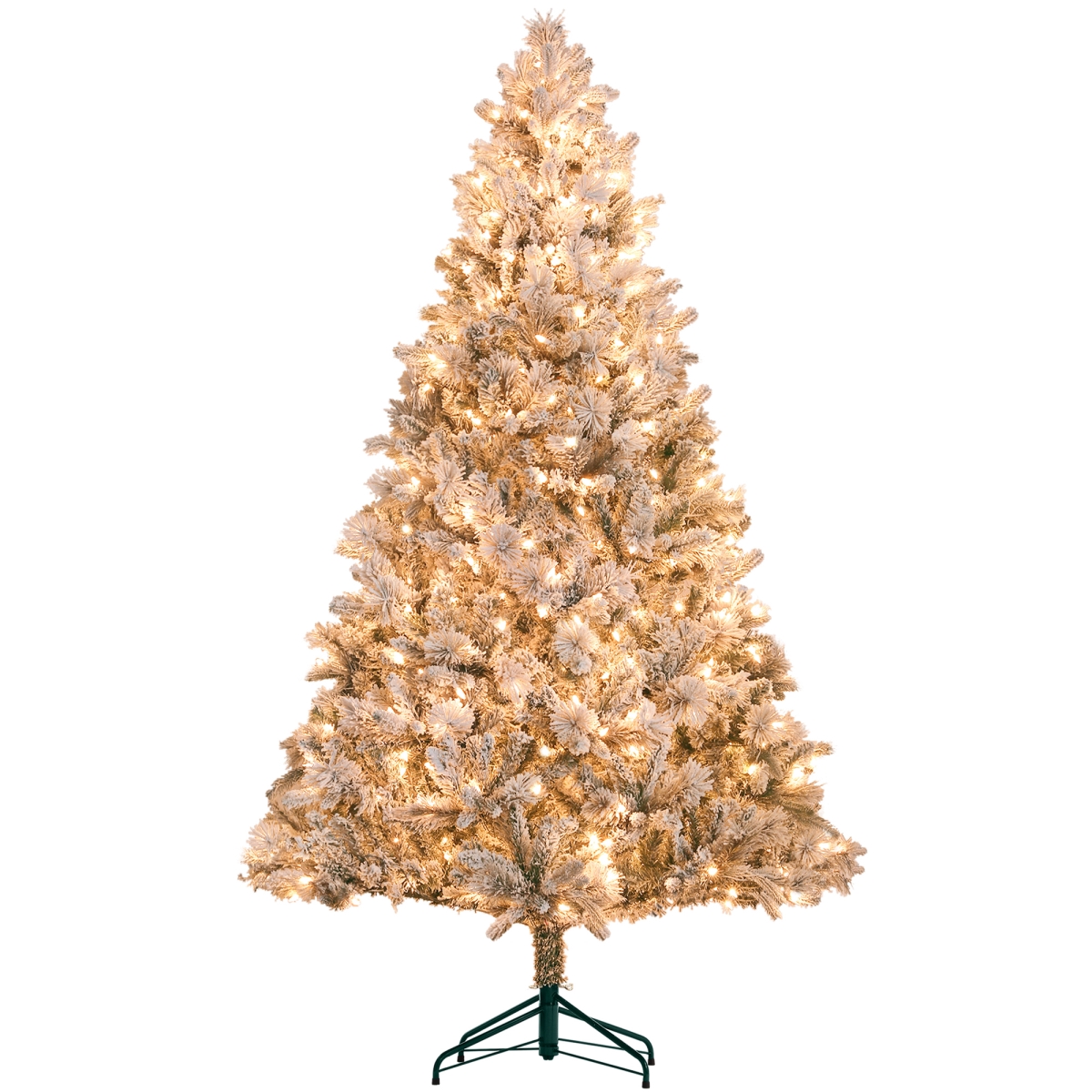 830-918V81GN Homcom 7.5 ft. Flocked Christmas Tree, Pre Lit Artificial Trees with 500 Clear Lights, 1530 Tips & Metal Stand for Holiday Party
