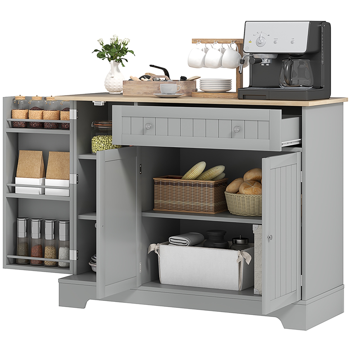 Picture of 212 Main 83A-192V80GY Homcom Modern Sideboard Cabinet&#44; 41 in. Kitchen Buffet Cabinet with Drawer&#44; Adjustable Shelf&#44; 3 Doors for Dining Room - Gray