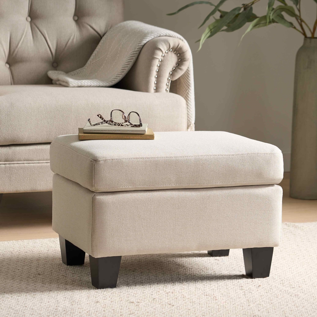 Picture of 212 Main F-NHA-5475200LNN 24 x 18 x16 in. Linen Fabric Ottoman with Smooth Upholstery