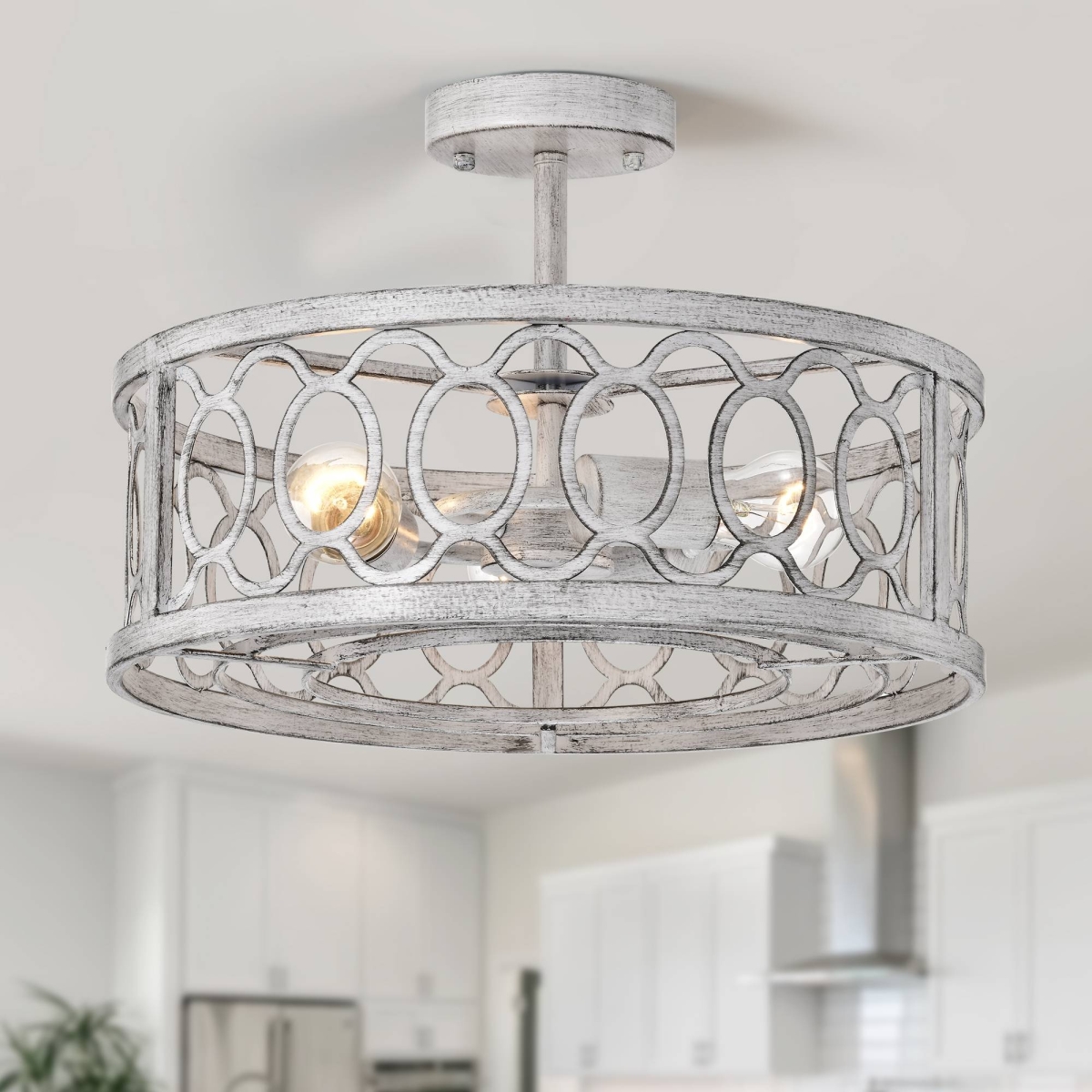 Picture of 212 Main F-HEM-W1592P171236 Flush Mount Ceiling Light Fixture with E26 Base&#44; 3-Light Farmhouse Chandelier&#44; 18.11 in. Modern Pendant for Kitchen&#44; Matte White