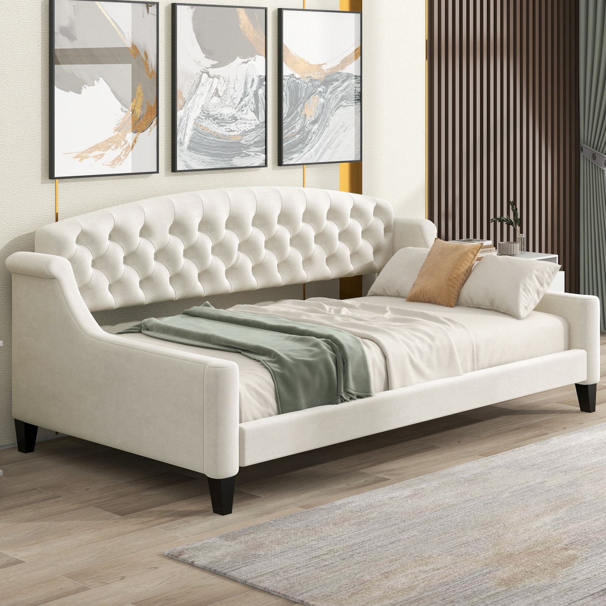 Picture of 212 Main F-WMS-GX001008AAA Modern Luxury Tufted Button Twin Size Upholstered Daybed with Foam Padding - 80.5 x 45.5 x 34 in. - Beige