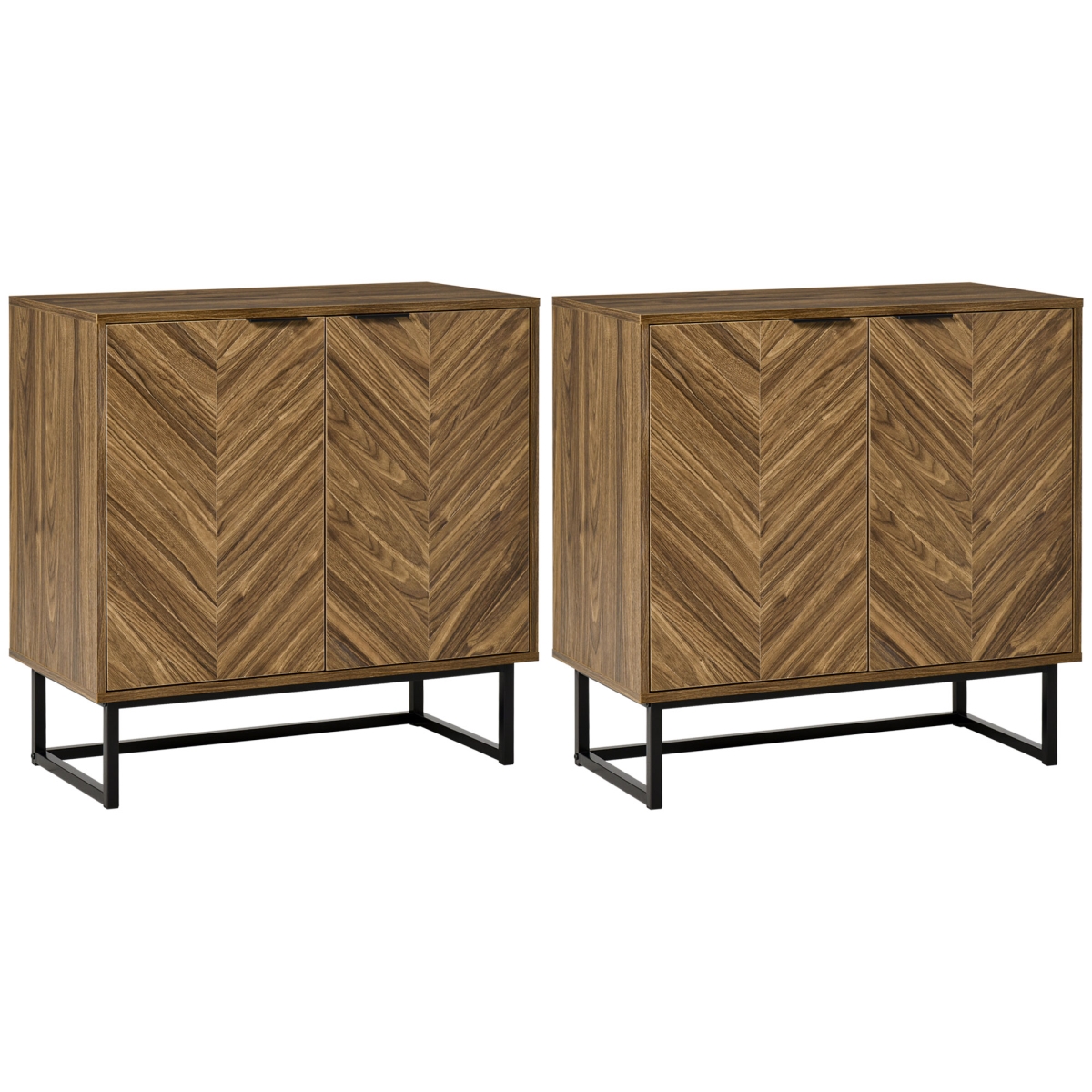 Picture of 212 Main 838-P006 Homcom Kitchen Storage Cabinet Buffet Cabinet Sideboard with Chevron Double Doors Adjustable Shelf - Walnut - Set of 2