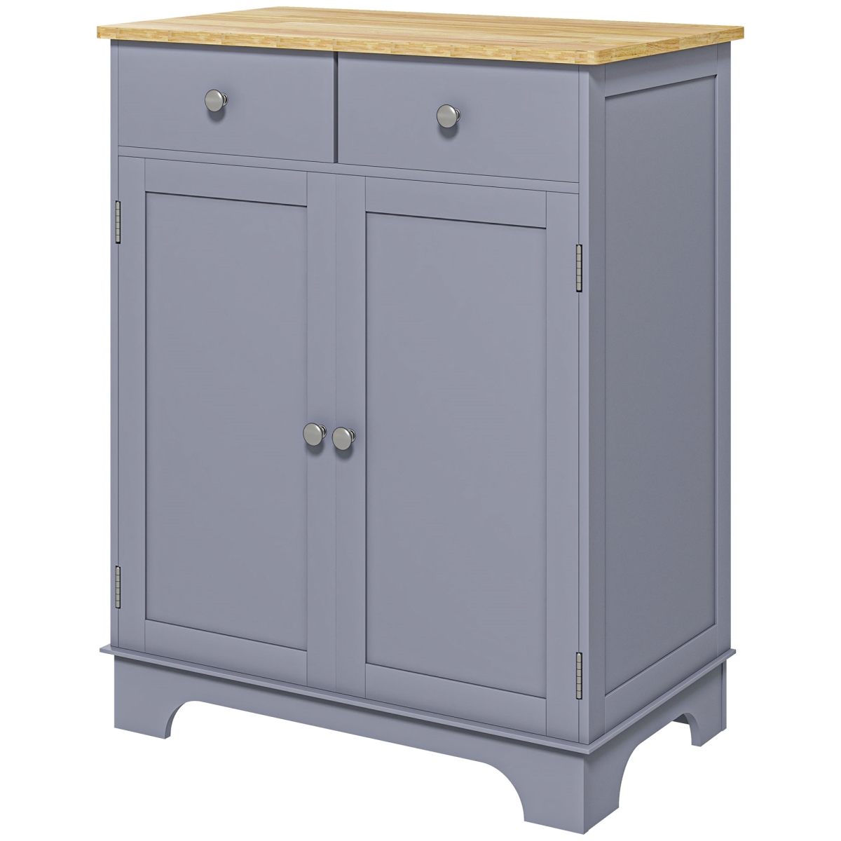 835-144V80GY Homcom Curio Credenza Kitchen Storage Cabinet with Solid Wood Top, Adjustable Shelf & 2 Drawers