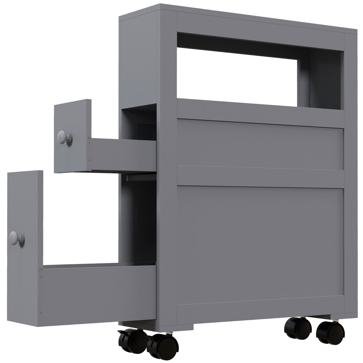 Picture of 212 Main 834-180V81GY Kleankin Narrow Toilet Paper Holder with Drawers Rolling Wheels - Gray